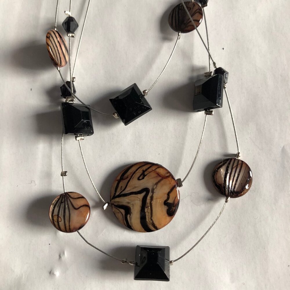 Women's girl's necklace wire and flat beads multi-strands 16"-18"